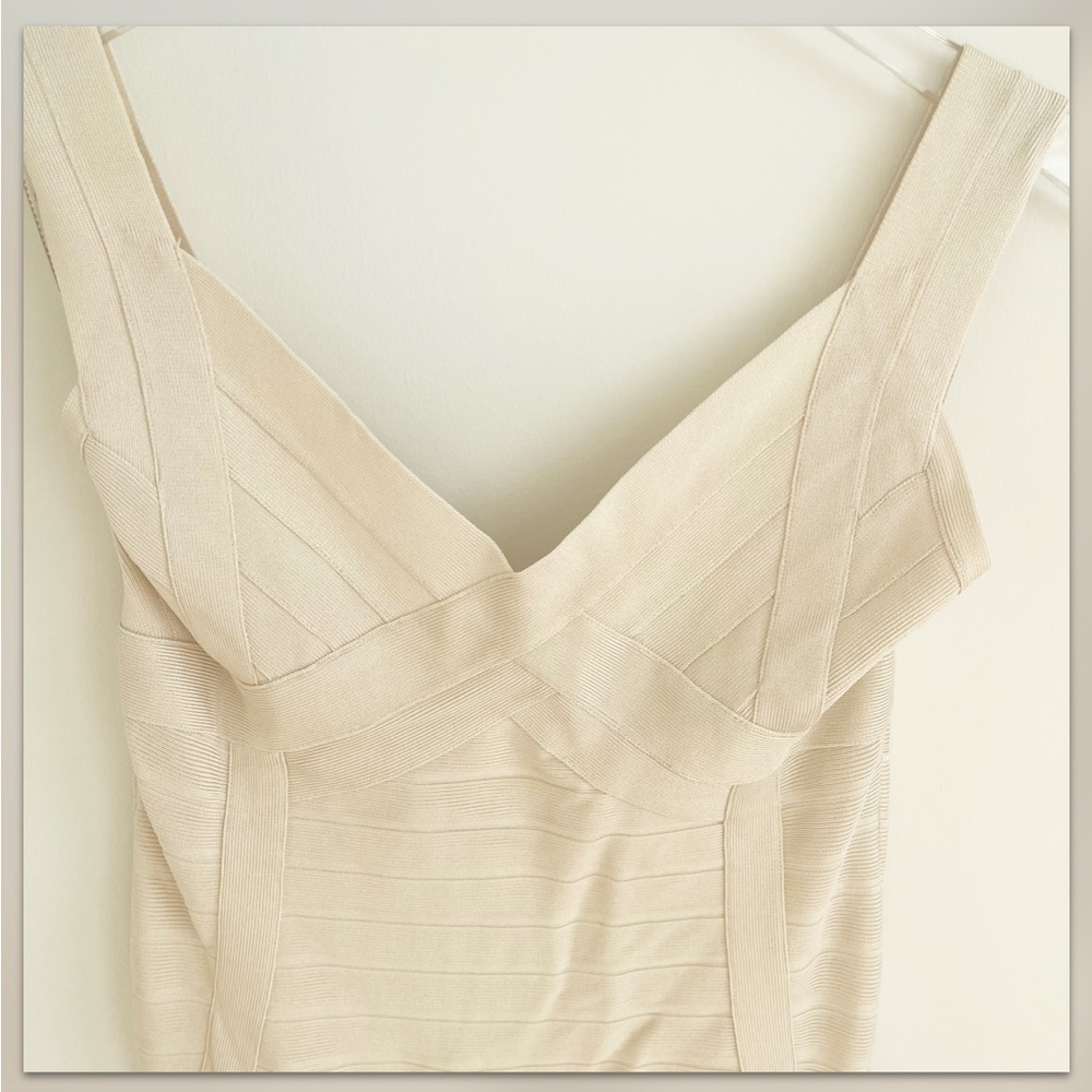 Hervé Léger Cream Bandage Dress Bodycon Sleeveless Mini M - Picture 5 of 13